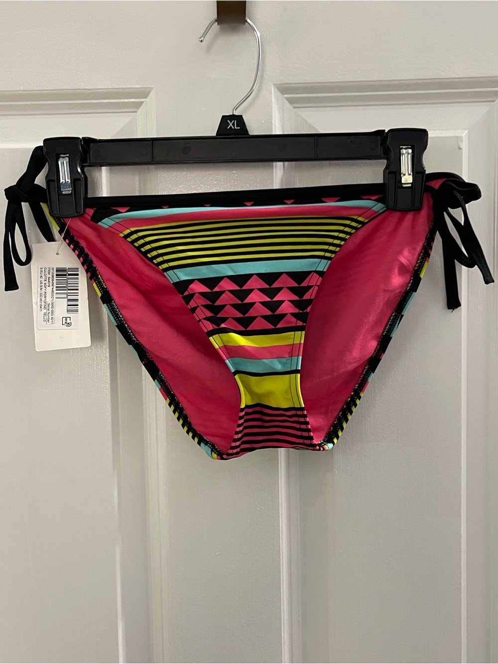 Women's Neon Stripe Tie-Side Bikini Bottom - Pink